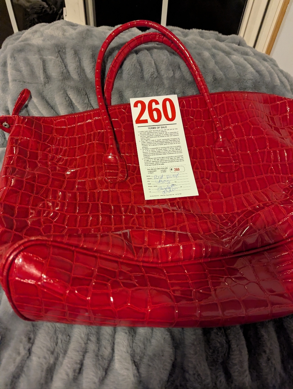 Lot 260 Elizabeth Ardon Res Vinyl Bag.  Scratch In Side Of Bag